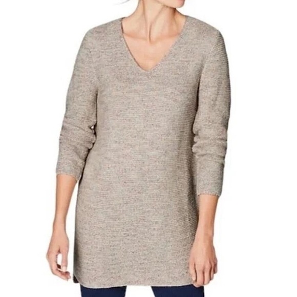 PureJill J. Jill Marled Knit Crochet V-Neckline Tunic Sweater Multicolor M Tall - Picture 1 of 8